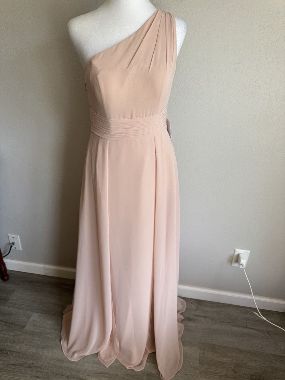 NWT Azazie Dallas One Shoulder A-Line Chiffon Bridesmaid Dress Womens 4 Rose
